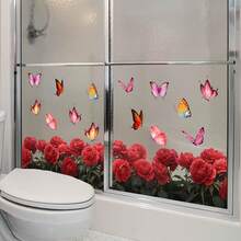 Pegatinas de flores para ventana, elegantes pegatinas electrostáticas de PVC con forma de mariposa para ventana de baño, decoración del hogar para ventanas de vidrio. - Rojo - Ver 4