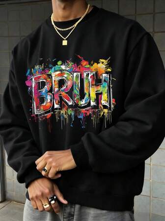 Teenager Jungen Lässig einfaches Slogan Muster bedruckter Rundhals Lässig Wear Sweatshirt, Rundhals Langarm Pullover, Joker Lässig Sport Jugendstil für Herbst und Winter, geeignet für Schule, Einkaufen und Urlaub