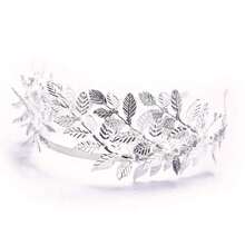 Chargances Handmade Bridal Wedding Crown Leaf Headband Women Leaf Tiara Headpiece Weeding Hair Accessories Leaf Headpiece Jewelry For Women And Girls(Silver){"Color_name":"Silver"} - Silver - View 6