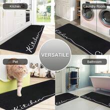 1 Piece Set Kitchen Mat, Festival Simple Kitchen Decor Carpet, Heart Kitchen Series, European Minimalist Style, Comfortable Kitchen Standing Mat, Flannel Material, Non-Slip Soft And Comfortable - 黑色 - 查看 8