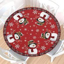 Water-Resistant Round Tablecloth With Elastic Edge For 40-44" Tables - 禮物雪人格子 - 查看 12