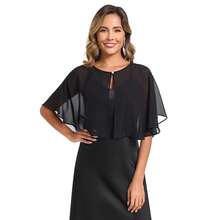 Women's Soft Chiffon Capelets Shawls And Wraps For Evening Wedding Cape Bole Cover Up{"Color_name":"Black"} - Black - 查看 5