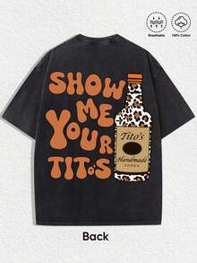 1 PCS Small Tito's Vodka Bottle Graphic (Leopard - Print), Back "SHOW ME YOUR TITOS" Lettering (Retro - Style Font) & Large Tito's Vodka Bottle Graphic (Leopard - Print), 100% Cotton Breathable Apparel Suitable For Men, Women, Vodka Enthusiasts, Streetwear Lovers, Edgy Fashion Aficionados, Party - Goers, Perfect For Casual Daily Wear, Street Style Outings, Parties, Hangouts With Friends, Music Festivals & Urban Fashion Occasions - 黑色 - 查看 3