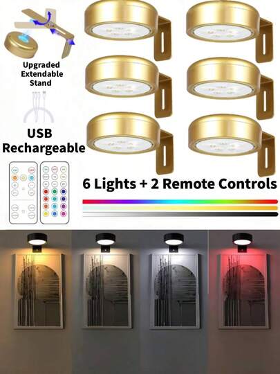 1/3/ USB Rechargeable LED Spot Light, Painting ative Wireless Metal Wand Picture Lights, Fairy Lamps, Led Night Lighting, Book Touch Control Dimmable Lamp, Polished Finish, Home Bedroom Mural Living Room, Room ation,Perfect Gallery, ,Stairs, Corridors 1500mAh Lithium Polymer Battery