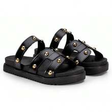 Women's Polka Dot Flat Sandal, Comfortable - 黑色 - 查看 5