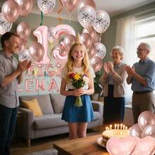 Rose Gold Themed 13th Birthday Party Drations With OFFICIAL TEENAGER Party Balloons HAPPY BIRTHDAY Banner For 13 Years Old Girls Birthday Party Supplies