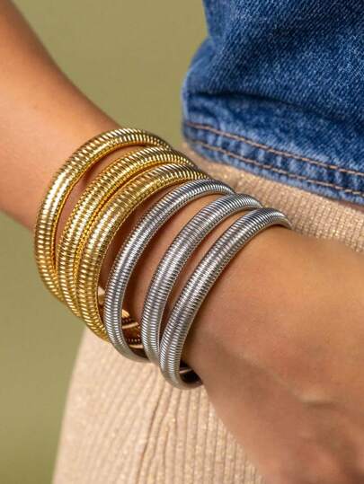 复古弹力条纹手链，女士多层金属手镯，优雅缠绕式手链，高端日常礼品珠宝，适合女性、朋友