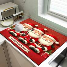 1 pezzo Tappetino asciugante per piatti natalizio con Babbo Natale, realizzato in poliestere antiscivolo e assorbente, tappetino multifunzione per piano di lavoro in cucina, adatto per macchina da caffè, lavatrice, dispenser d'acqua, comodino