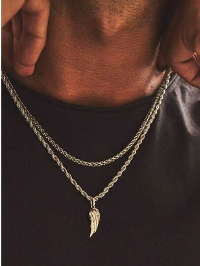 1pc Stainless Steel Classic Wing Pendant Necklace, Punk Sweater Chain, Suitable For Men And Women Everyday Wear, Party & Gift