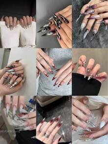 24Pcs Long Almonds 3D Gel Nails Halloween Style Grace Press On Nails - Styles Are Randomly Delivered, There Is A Chance To Buy More And Get More Press On Nails Long Fit Nail Set, , Easy To Wear Flower Nails & Summer Nails Art Woman Girl Daily Work Wear Rave Party Use Nail Supplies Nails - CD ngẫu nhiên - Xem 3