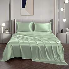 Silky Soft Pink Twin XL Satin Bed Sheets Set, 1 Deep Pocket Fitted Sheet + 1 Flat Sheet + 1 Pillowcase,  In 2025 - 海玻璃 - 查看 4