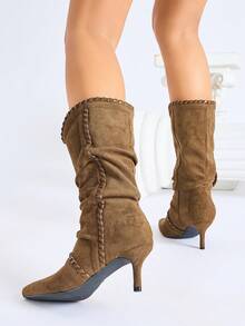 2025 Neue Herbst/Winter Französische Spitze Layered Stiefel, Retro Western Stil Wildleder Ankle Stiefel für Frauen - Braun - Übersicht 4