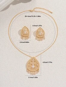 Set di 3 pezzi di gioielli vintage eleganti, composto da collana con pendente a goccia d'acqua e nappine, e orecchini abbinati, adatto per uso quotidiano, vacanze, feste, banchetti