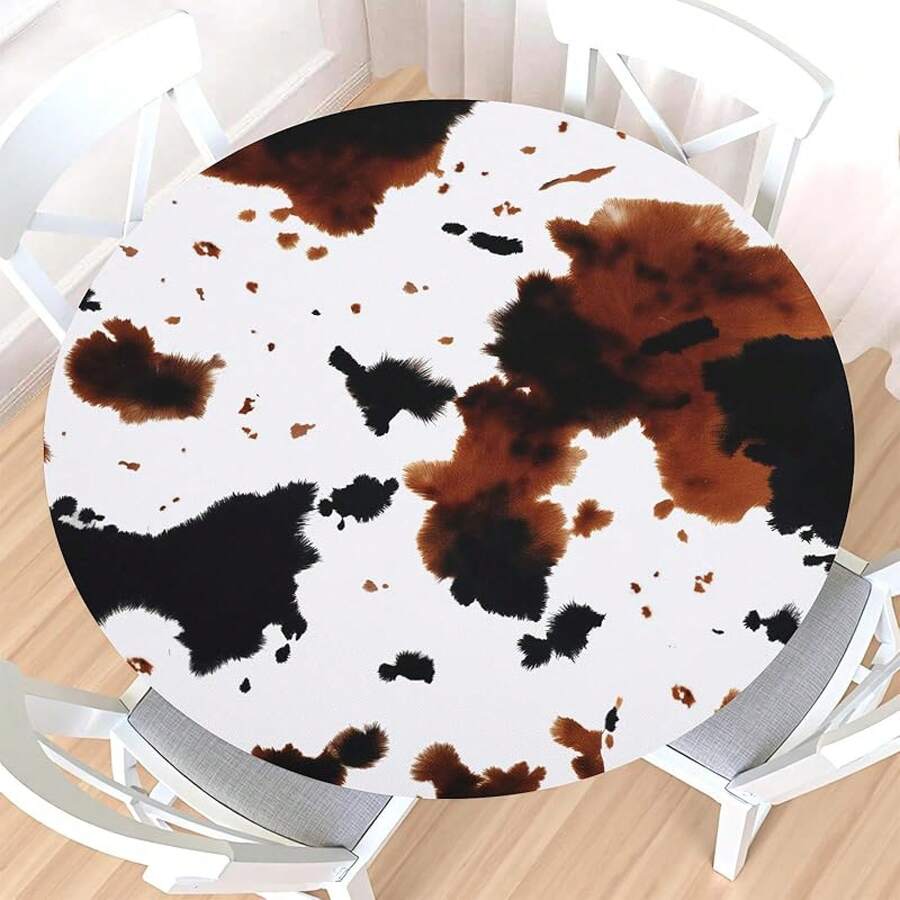 Water-Resistant Round Tablecloth With Elastic Edge For 40-44" Tables - Daily-cow Print - View 1