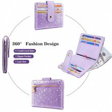Slim Bifold Wallet RFID Credit Card Wallet Glitter Leather Small Cute Card Holder For Women, Purple{"Color_name":"GlitterPurple"} - 多色9 - 查看 5