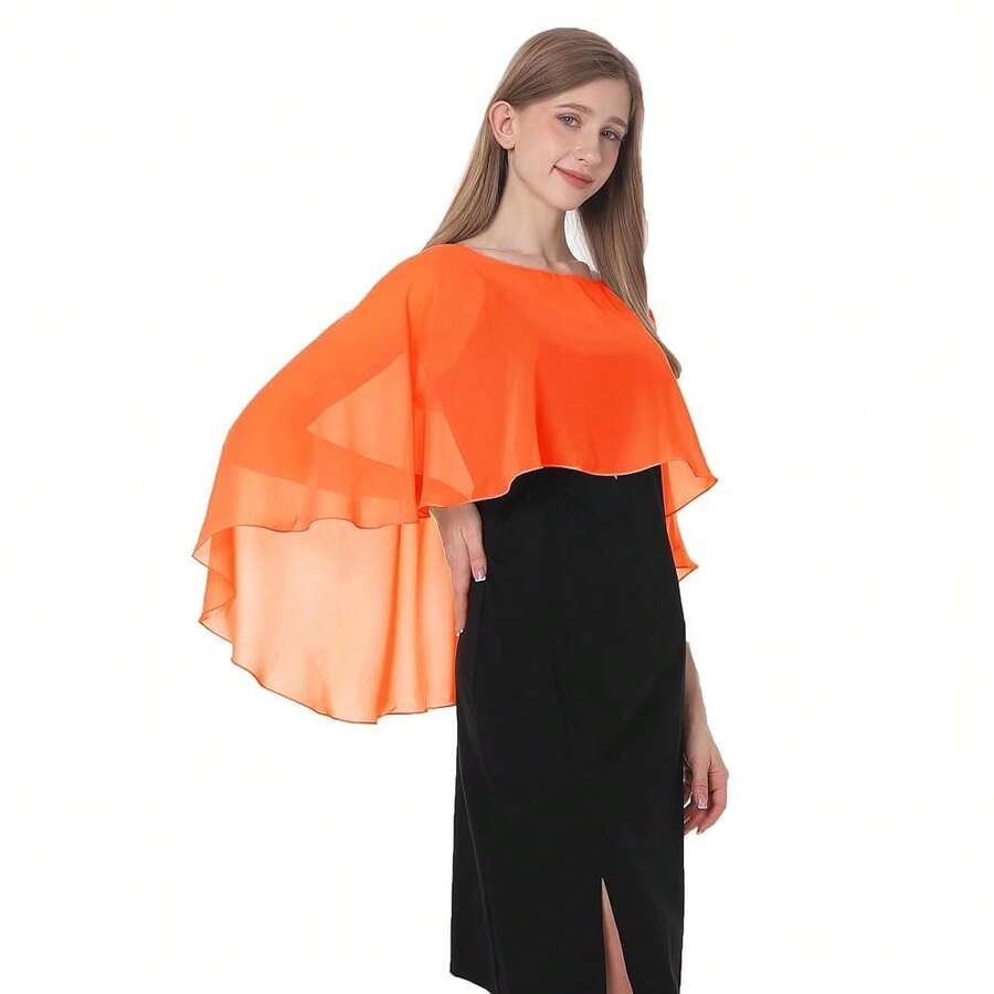 Baoqiya Women's Capelet Shawls And Wraps For Evening Dresses Soft Bridesmaid Shawl Chiffon Cape Wedding Cover Up{"Color_name":"Orange"} - 橘子 - 查看 1