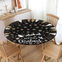 Water-Resistant Round Tablecloth With Elastic Edge For 40-44" Tables - Gift-black Gold - View 9