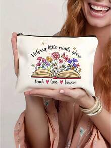 Lehrergescenke, "Beste Lehrerin aller Zeiten" Make-up Tasche - Kosmetiktasche für Frauen, Reiseaccessoires & Schultasche, leichte Reißverschlusstasche für Make-up Aufbewahrung, Federmäppchen, weiße Tasche Organizer, Geschenktasche für den Schulanfang, Lehrertags Geschenkideen