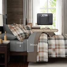 King Comforter Set, Classic Red Black Plaid-Piece Bedding Set, Farmhouse Lightweight All-Season Bed In A Bag With Sheets, Pillowcases & Shams, Home Decor - Khaki - View 5