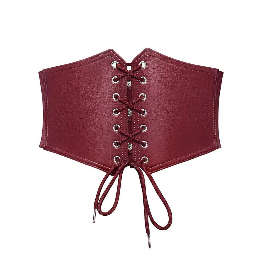 Bbonlinedres Womens Corset Belt Renaissance Costume Lace-Up Elastic Underbust Wide Waist Cincher Belts{"Size_name":"Large","Color_name":"DarkRed"} - 深紅色大號 - 查看 1