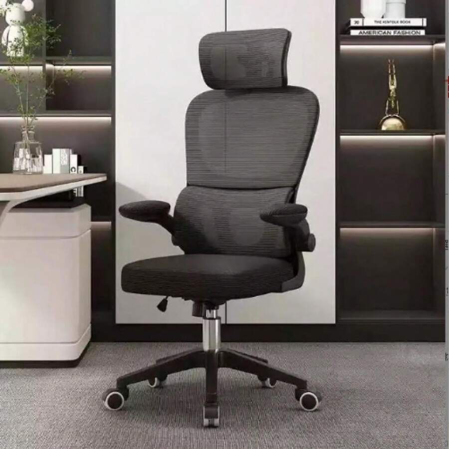 Office Chair Grey/Black - Office Chair 200 Kg Load Capacity - Office Chair - Ergonomic Seat - Armchair With 90° Folding Armrest - Lumbar Support - Height Adjustable - màu đen - Xem 1