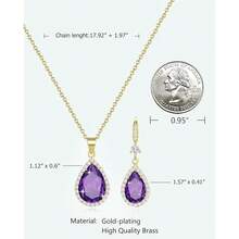 Women Jewelry Set Silver/Gold Plated Teardrop Pendant Necklace Dangle Drop Earrings Dangling Sets Birthstone Crystals Rhinestone,Birthday Anniversary Wedding Mother's Day Gifts For Women{"Color_name":"06.June-YellowGoldPlated|AlexandritePurple"} - 06.六月-黃金鍍層|紫翠玉紫色 - 查看 2