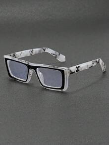 Square Frame Flat Top Fashion Glasses, Temple Accessories Decoration, Retro Style Glasses For Men, Medium Frame - 花 - 查看 2