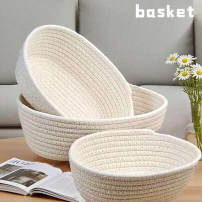 1Set/3Pcs Pink Rope Woven Storage Basket, Simple Home Decoration, Open Storage Basket, Suitable For Family Bedrooms, Living Rooms, Cosmetics, Snacks, Toys, Miscellaneous Items, Classified Storage, Can Be Used As Holiday Gifts, Suitable As Gifts For Valentine's Day Decoration
