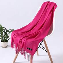 1pc Women 70*190cm Faux Cashmere Long Fringe Scarf, Minimalist Elegant Air-Conditioner Shawl Soft Breathable Warm Scarf, Suitable For Daily Outings, Dates, Sun Protection, Warm, All Seasons Use For Dress - Multicolor - View 28