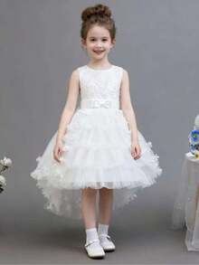 Girls' Trailing Floral Dress, Birthday Party Cake Dress, High-End Formal Dress Suitable For Special Occasions