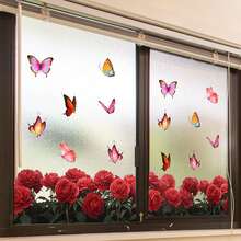 Pegatinas de flores para ventana, elegantes pegatinas electrostáticas de PVC con forma de mariposa para ventana de baño, decoración del hogar para ventanas de vidrio. - Rojo - Ver 1