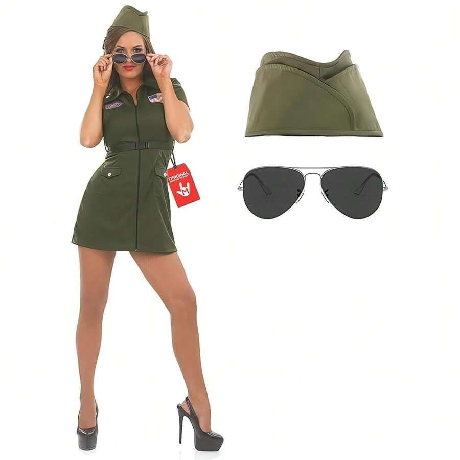 Fun Shack Womens Fighter Pilot Costume, Flight Attendant Costumes Women, Halloween Costume Women, Pilot Costumes Womans{"Size_name":"Large"} - Lớn - Xem 1