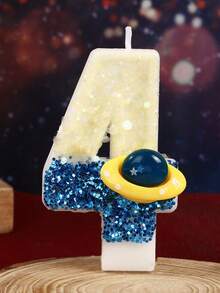 1 件创意生日数字蜡烛蓝色太空星球宇宙元素数字宇宙飞船银河系生日蜡烛蛋糕装饰生日派对周年庆典，闪亮喜庆 - 彩色 - 查看 16
