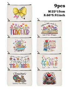 教师礼物，女士铅笔盒和化妆包 | 最佳教师礼物，白色化妆包收纳袋，旅行必需品和学校用品袋，轻便拉链手拿包，教师节礼物创意 - 彩色 - 查看 26