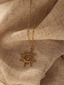 1pc Minimalist 18K Gold Plated Stainless Steel Sunburst Pendant Necklace, Spiral Pendant Jewelry Choker, Suitable For Summer Wear ZMHE - Bạc - Xem 4