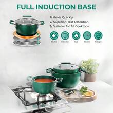 Green Pots And Pans Set Nonstick, 6 Stackable Piece Cooking Pots Set, Kitchen Pots, Non Stick Coating, 5qt 3qt 1.5qt Pots With Lids, Stay Cool Handles Dishwasher  Toxin - Emerald Green - View 6