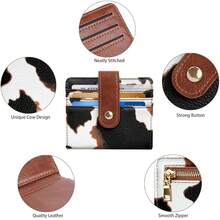 Slim Bifold Wallet RFID Credit Card Wallet Small Cute Card Holder For Women, Brown Cow{"Color_name":"BrownCow"} - 多色22 - 查看 6