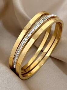 3 Piezas/1 Pieza Juego de pulseras de aro de acero inoxidable chapado en oro de 18K elegante y lujoso para mujeres, regalo para mamá en Navidad, Acción de Gracias, Halloween, boda, rave/baile de graduación/fiesta/accesorios diarios, regalo para aniversario, Día de San Valentín, joyería bohemia, regalo de cumpleaños, regalo para damas de honor