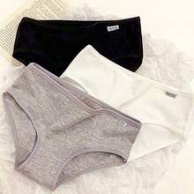 Set de 3 bragas deportivas triangulares básicas y cómodas, transpirables, de unicolor y con estampado de letras para adolescentes - Negro - Ver 1