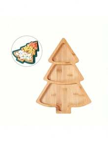 1 pieza Bandeja de madera con diseño de árbol de Navidad, disponible en 2 estilos: 3 compartimentos de 27.5*20cm y 1 compartimento de 28*20cm, decoración navideña para el hogar, decoración de mesa de cocina navideña, decoración navideña, nueva vajilla navideña 2024. Utilizada para servir alimentos, aperitivos, bebidas, sushi, steak, pizza, postres, pasteles y panes, bandeja de desayuno, bandeja de café, bandeja de té, tabla de charcutería, asas empotradas de fácil transporte, suministros de cocina para el hogar