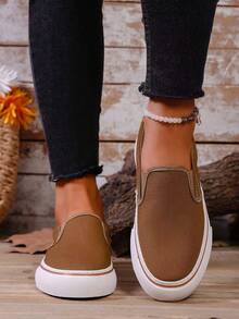 Zapatos de lona para parejas, zapatos holgados tipo slip-on, zapatos para caminar, zapatos de lona clásicos versátiles y de moda casual - Camel - Ver 4