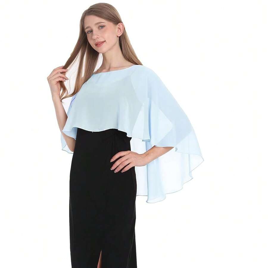 Baoqiya Women's Capelet Shawls And Wraps For Evening Dresses Soft Bridesmaid Shawl Chiffon Cape Wedding Cover Up{"Color_name":"SkyBlue"} - 天藍 - 查看 1