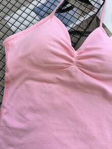 女士瑜伽运动文胸无袖露脐运动上衣，弹力健身运动背心，透气 - 粉色 - 查看 5