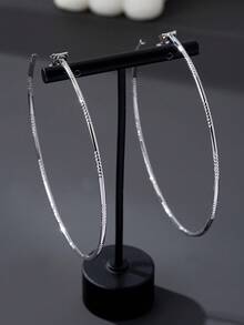 1 Pair Fashionable Gold Circle Hoop Earrings For Women, Suitable For Party And Daily Wear, Exaggerated Fake Earrings - Silver - View 5