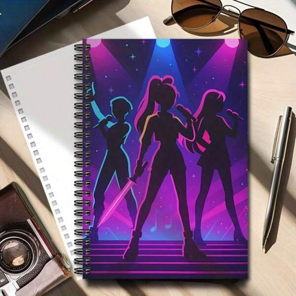 1 pieza Cuaderno de espiral con diseño de bruja coreana de dibujos animados - Colores neón vibrantes, páginas en blanco para diario, dibujo, notas y regalos, papel resistente, adecuado para uso de oficina, mercancía de fans y proyectos creativos, ideal para cuadernos escolares, diseño de portada artístico, impresión de alta calidad, diario creativo, diario de moda, escritura suave, papelería temática, entusiastas de los diarios, adecuado para Halloween