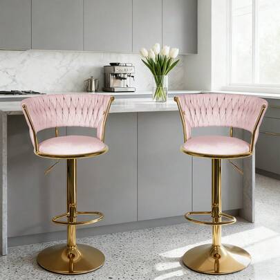 Set di 2 sgabelli da bar girevoli in velluto, sgabelli da bar regolabili in altezza con poggiapiedi, sgabelli da bar alti per bancone/isola cucina