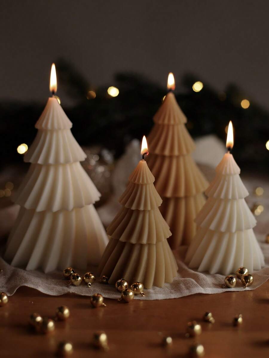 1pc 9cm/11cm High Ins Style Christmas Tree Candle, Spiral Shaped Soy Sented Candles,Home Decor, Decoration,Room Decor,Home Decor,Bestfriend Gifts,Gift For Woman - Multicolor - View 1