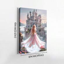 1pc Solid Wood Frame Fairy Princess Castle Art, Light Pink Gothic Theme Canvas Posters & Prints, Large Canvas Wall Art, 2D Flat, Easy Hang Tabletop Or Wall Display, For Halloween, ChristmasGifts, Bedroom, Living Room, Decoration Ready To Hang - 彩色 - 查看 8