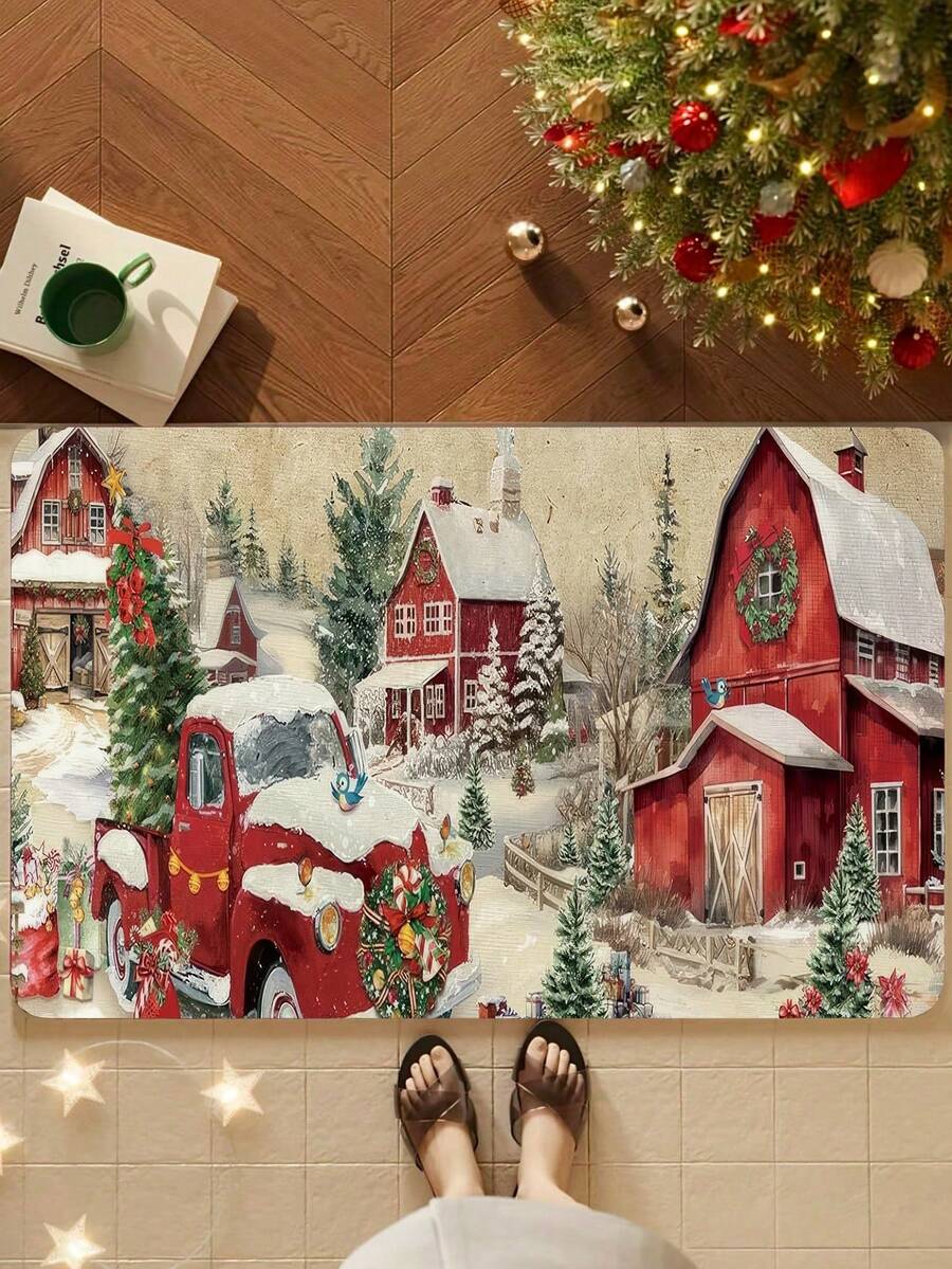 1 pieza Felpudo decorativo navideño, alfombra de entrada, alfombra de pasillo, adecuado para decoración navideña en cocina, sala de estar, patio, dormitorio, gran regalo de Navidad