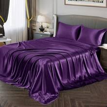 Silky Soft Pink Twin XL Satin Bed Sheets Set, 1 Deep Pocket Fitted Sheet + 1 Flat Sheet + 1 Pillowcase,  In 2025 - 深紫色 - 查看 1